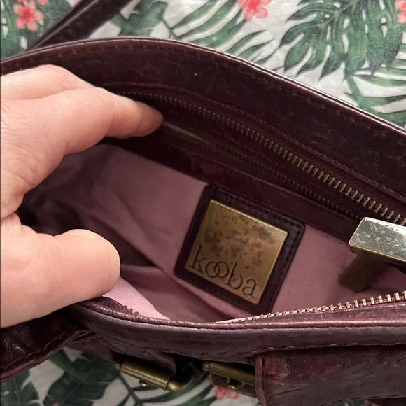 Kooba Vintage Burgundy Clutch with Buckle Accents and magnetic closure pockets - Picture 3 of 7